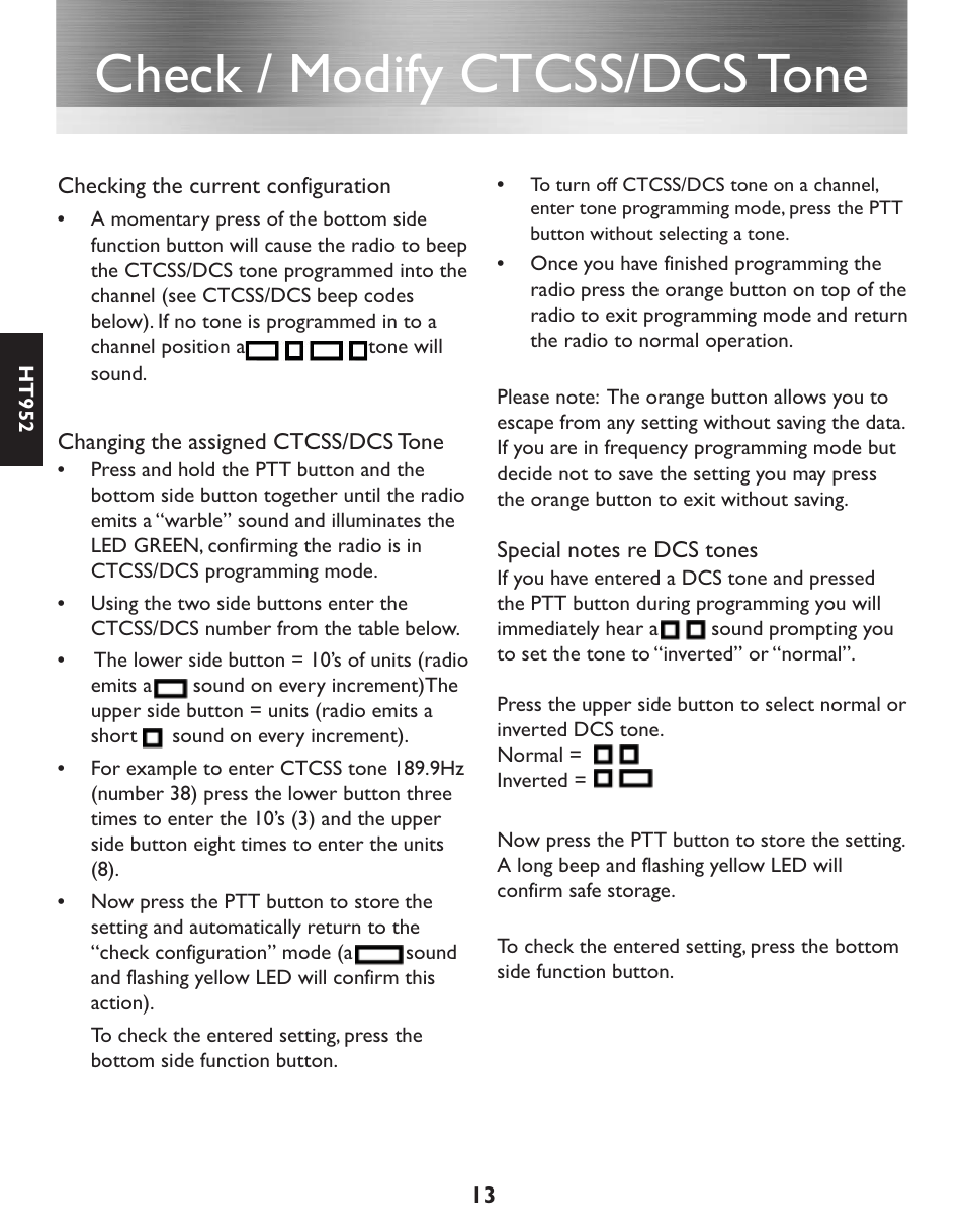 Check / modify ctcss/dcs tone | Entel HT952 ATEX PMR User Manual | Page 14 / 29