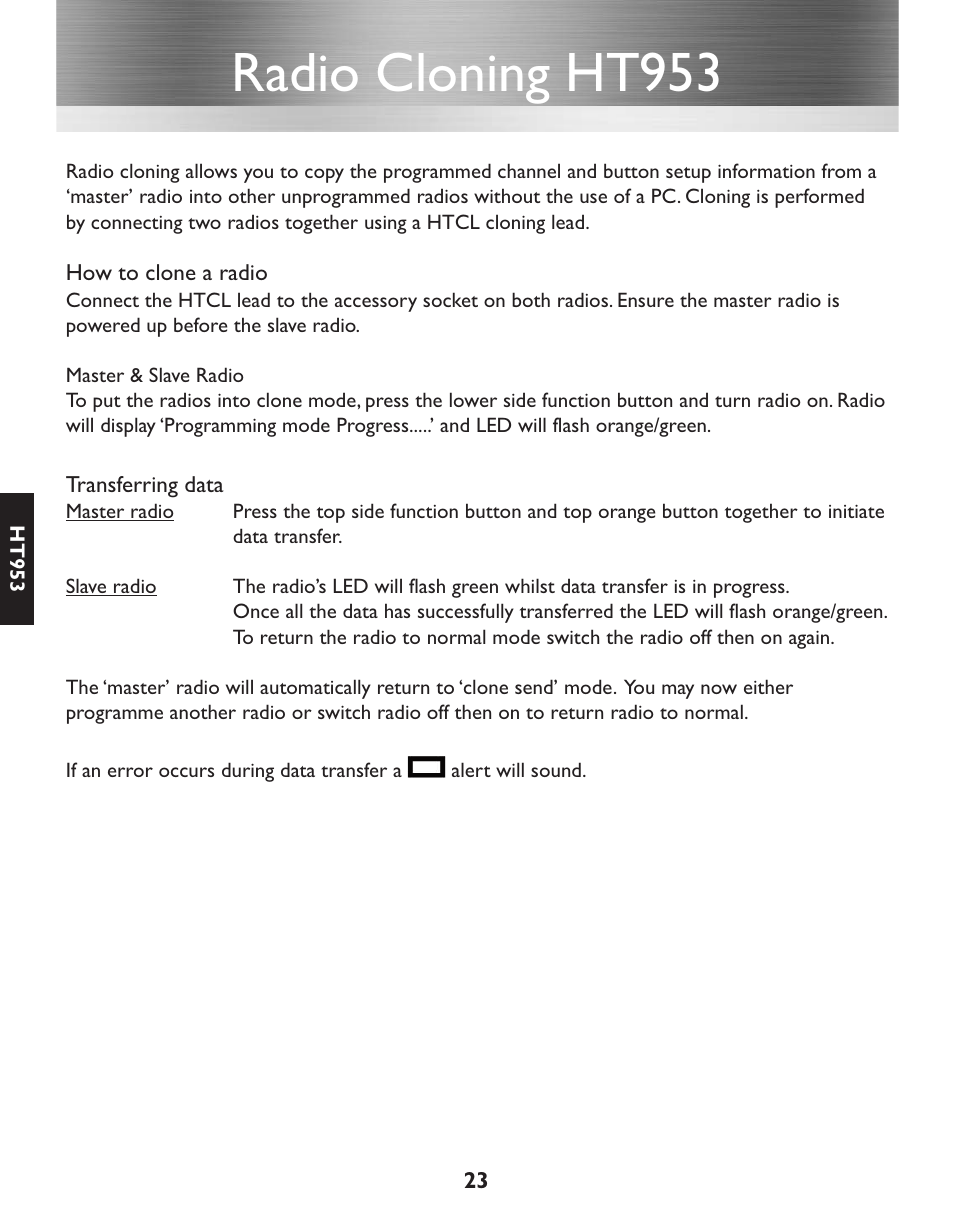 Radio cloning ht953 | Entel HT952 ATEX PMR User Manual | Page 24 / 29