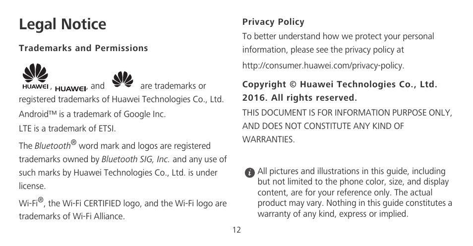 Legal notice | Huawei Mate 9 Pro User Manual | Page 13 / 14