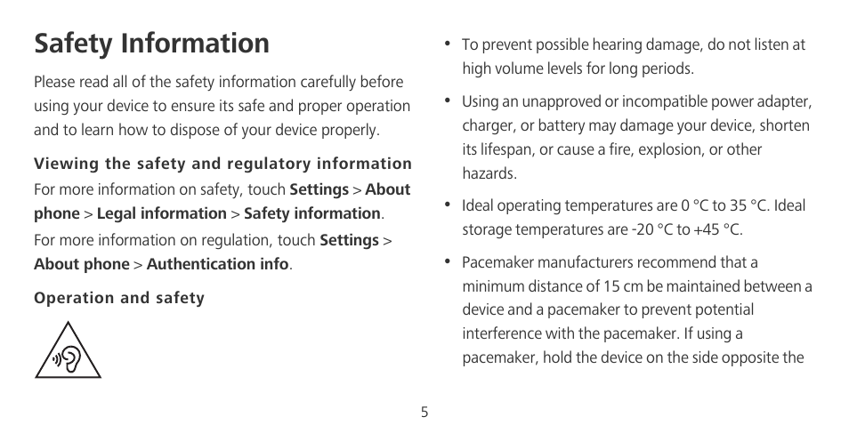 Safety information | Huawei Mate 9 Pro User Manual | Page 6 / 14