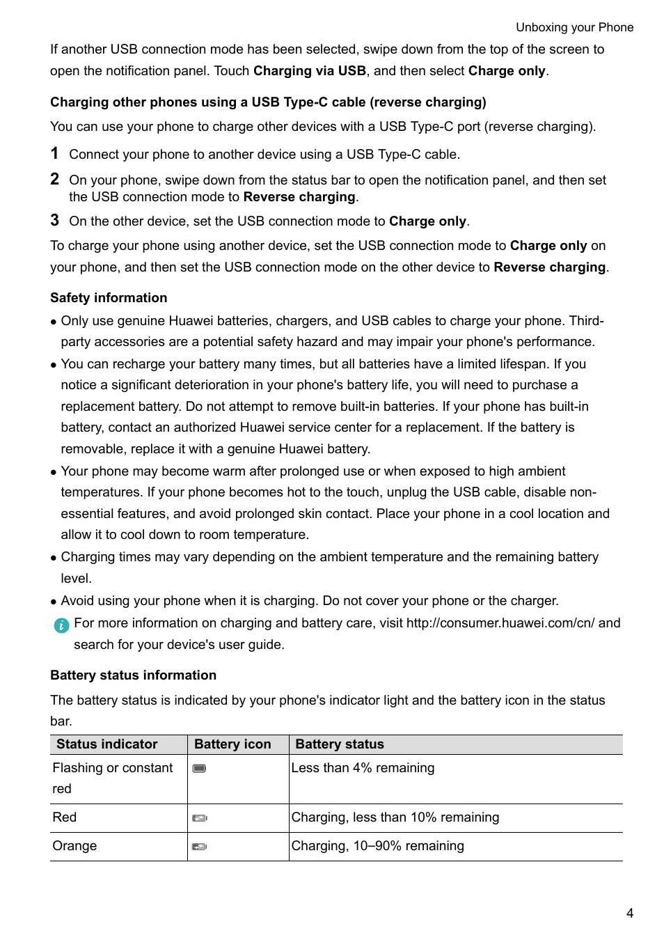 Safety information, Battery status information | Huawei Mate 9 User Manual | Page 10 / 205