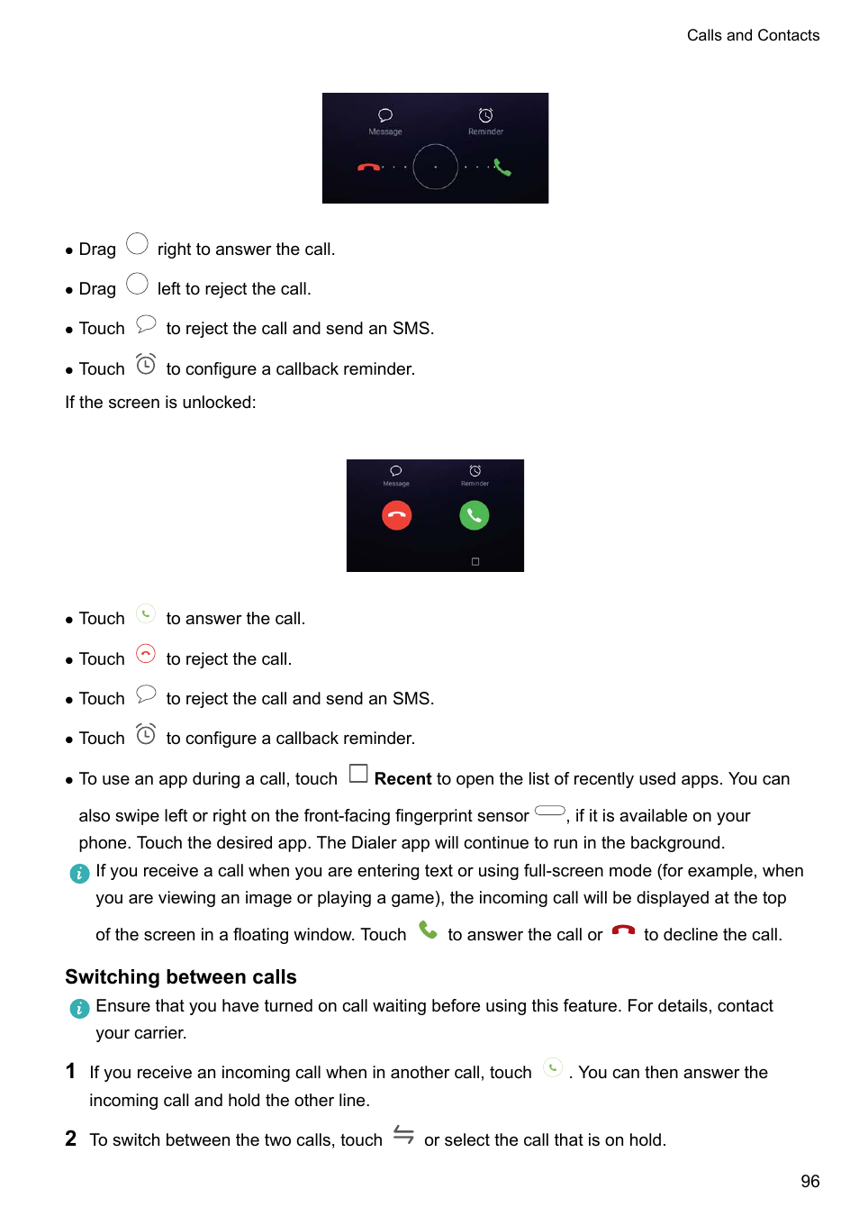 Switching between calls | Huawei Mate 9 User Manual | Page 102 / 205