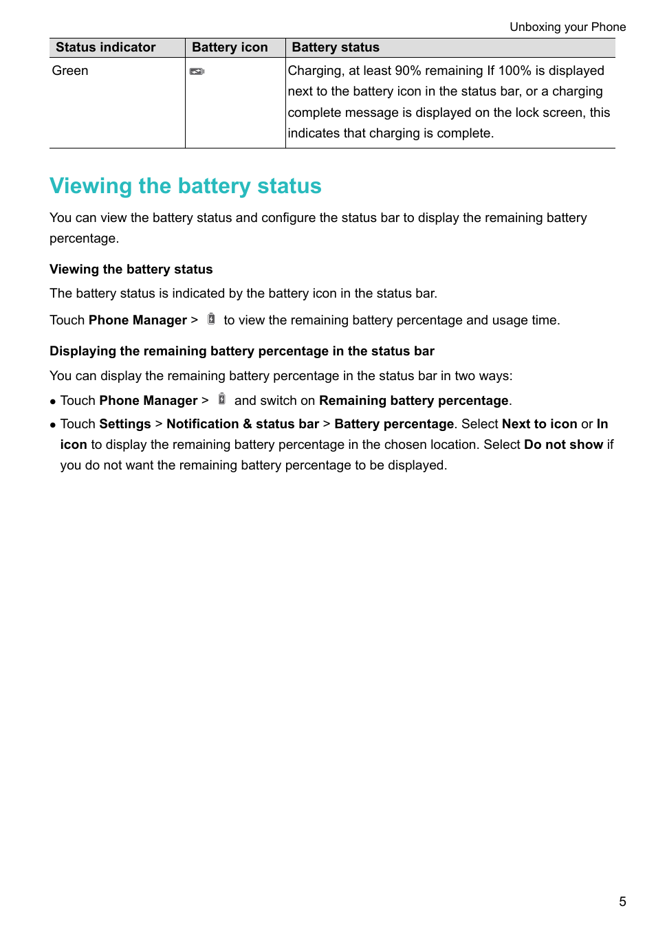 Viewing the battery status | Huawei Mate 9 User Manual | Page 11 / 205