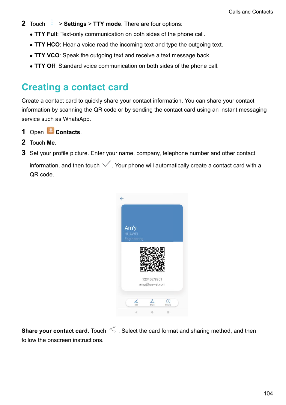 Creating a contact card | Huawei Mate 9 User Manual | Page 110 / 205