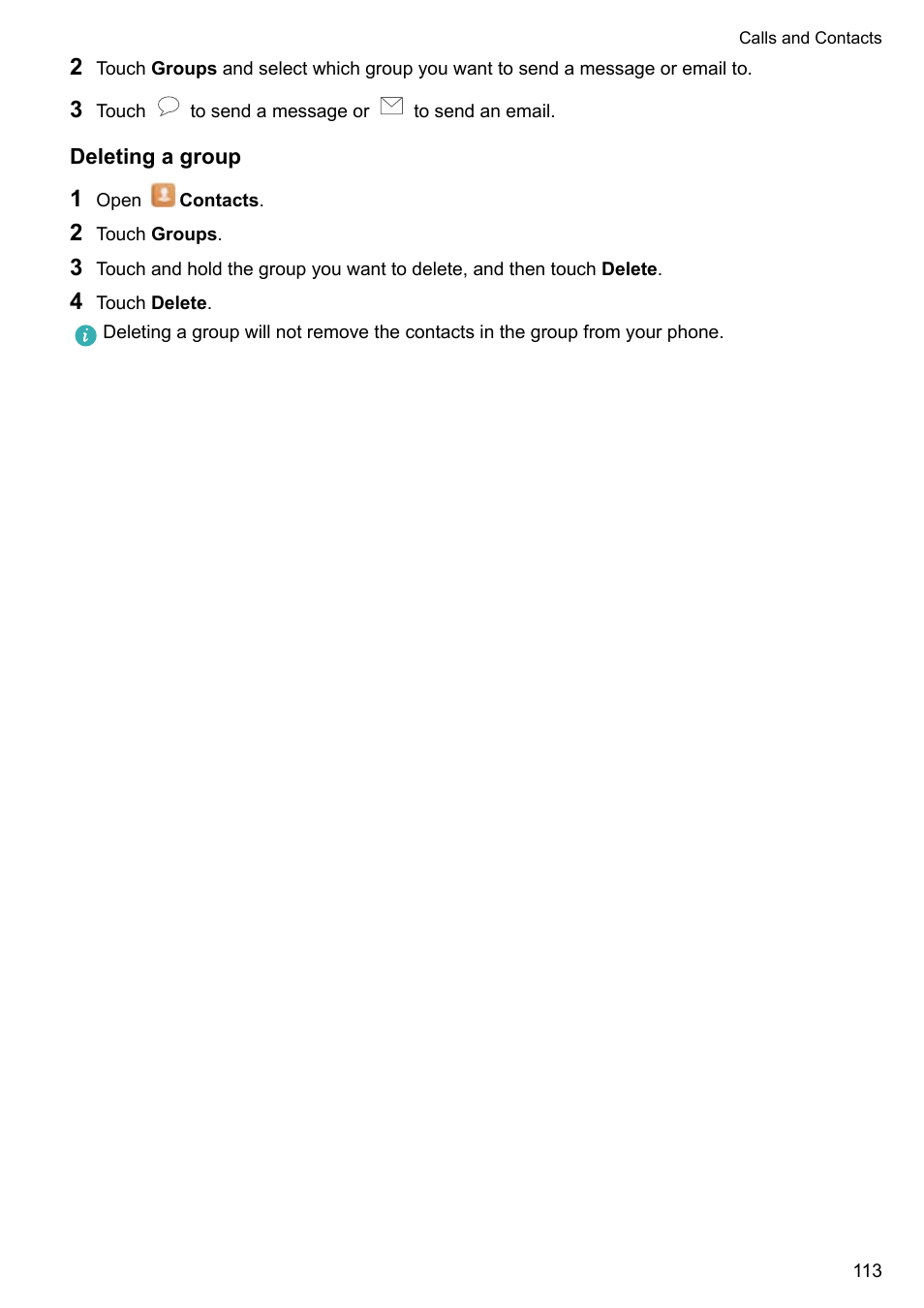 Deleting a group | Huawei Mate 9 User Manual | Page 119 / 205