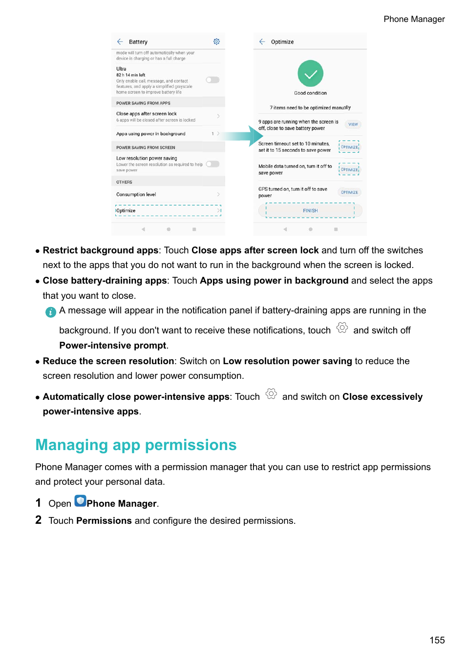 Managing app permissions | Huawei Mate 9 User Manual | Page 161 / 205