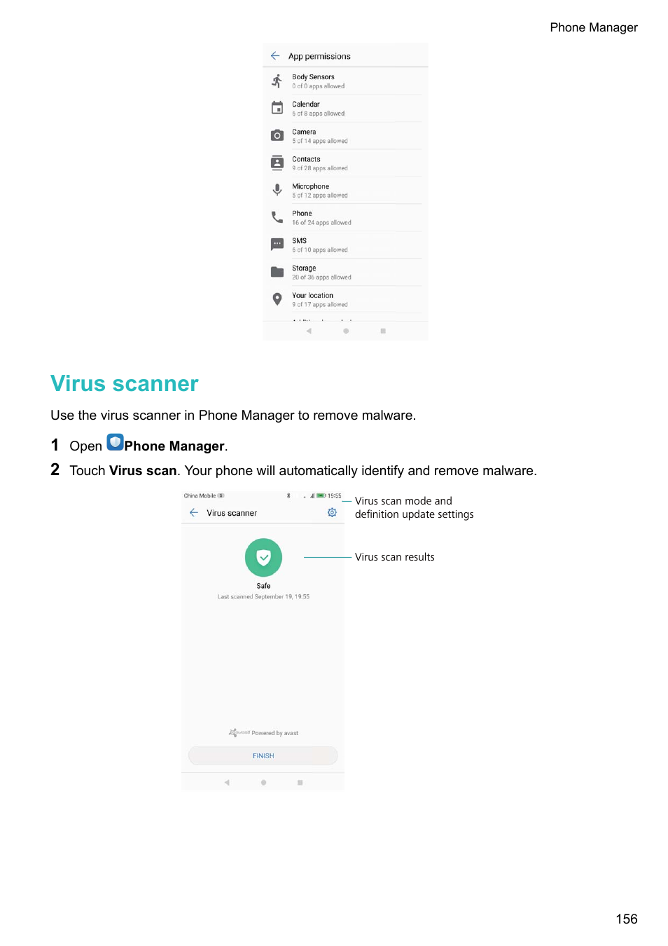 Virus scanner | Huawei Mate 9 User Manual | Page 162 / 205