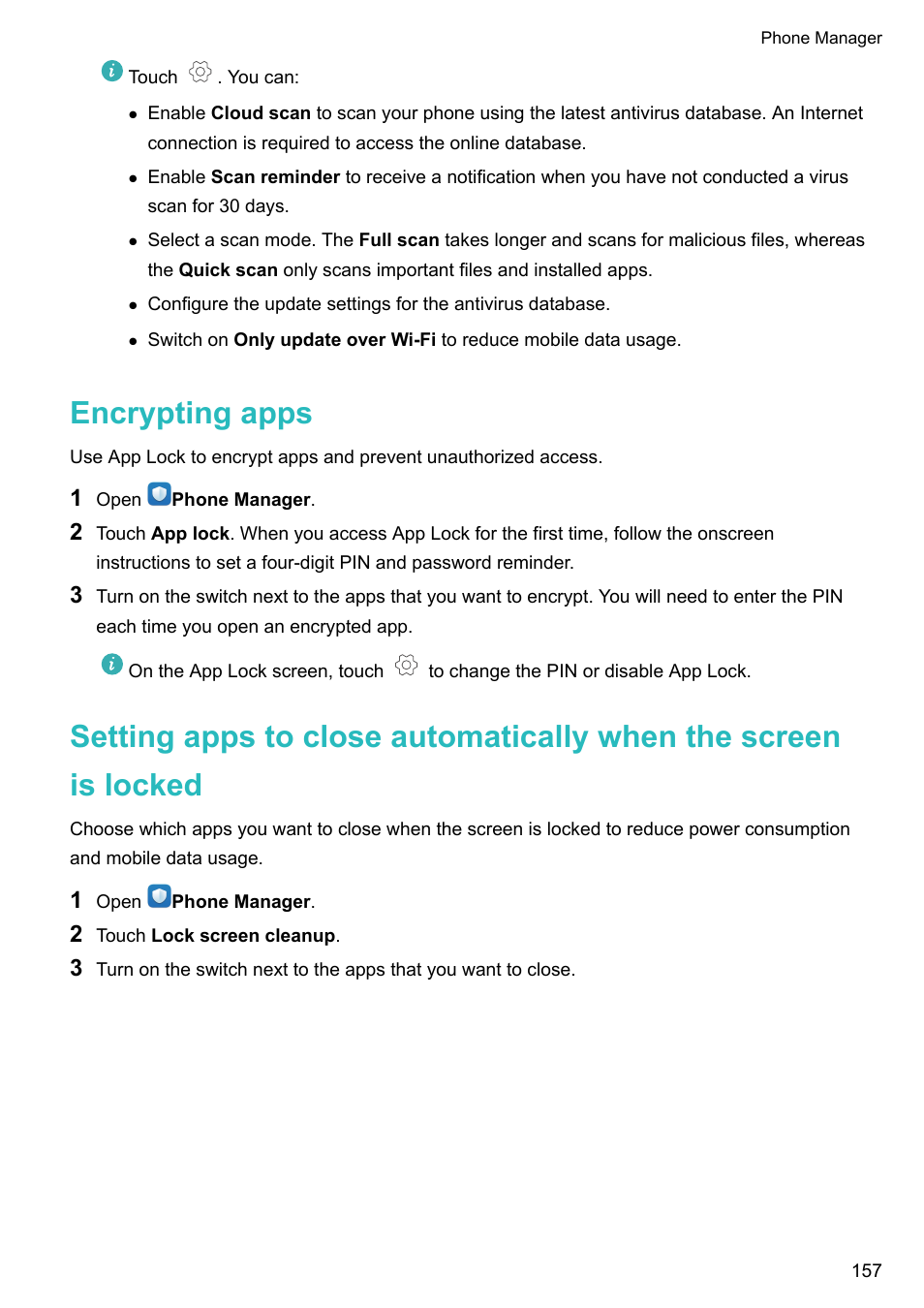 Encrypting apps | Huawei Mate 9 User Manual | Page 163 / 205