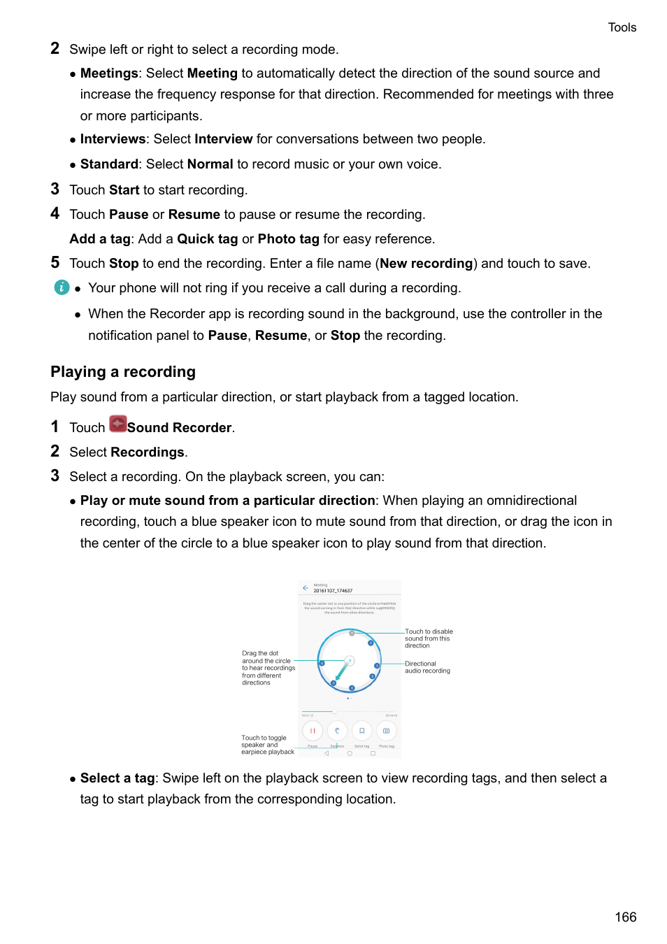 Playing a recording | Huawei Mate 9 User Manual | Page 172 / 205