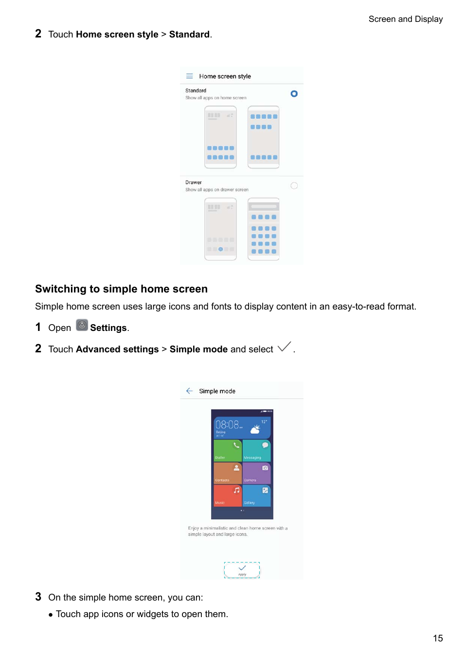 Switching to simple home screen | Huawei Mate 9 User Manual | Page 21 / 205