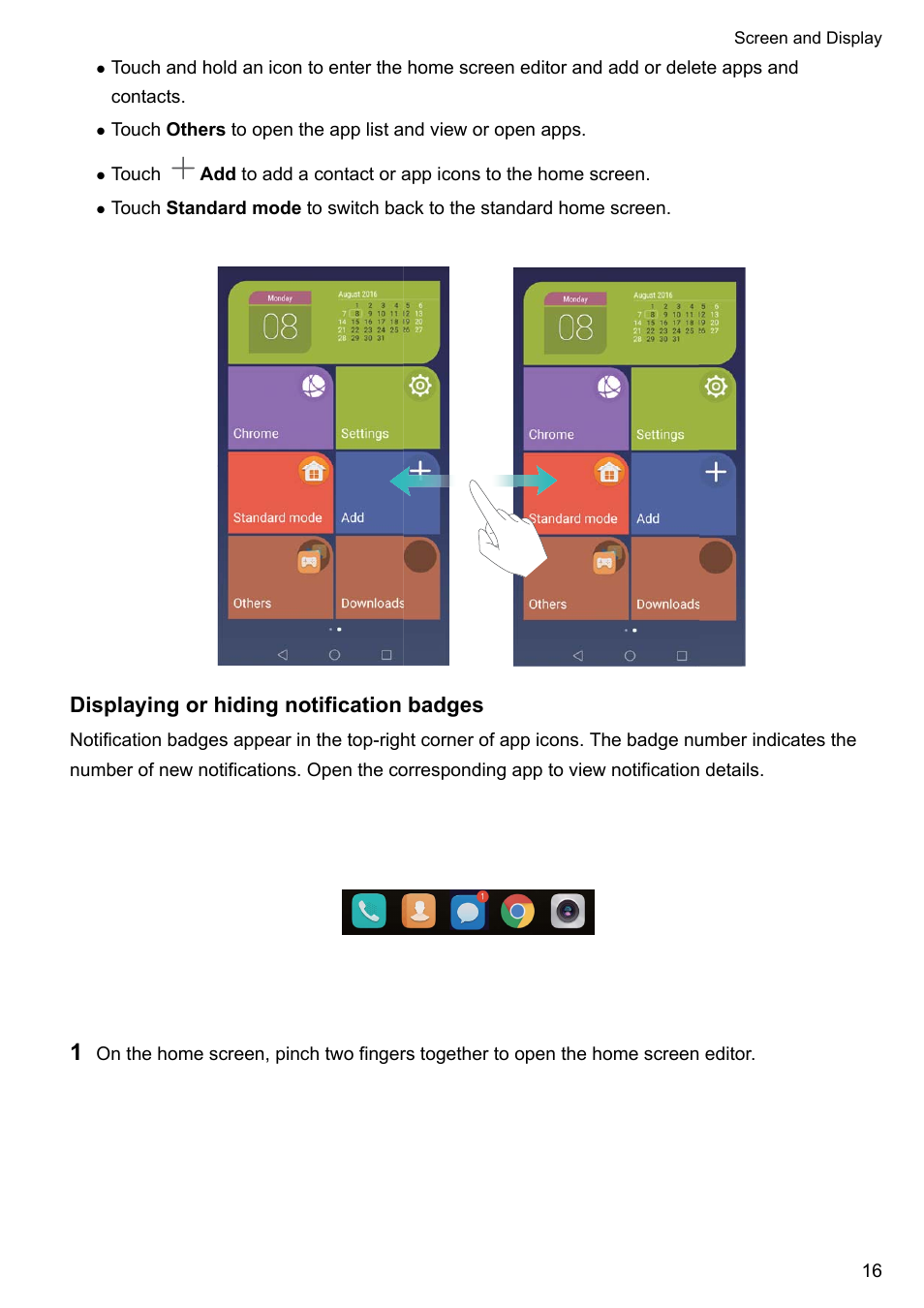 Displaying or hiding notification badges | Huawei Mate 9 User Manual | Page 22 / 205