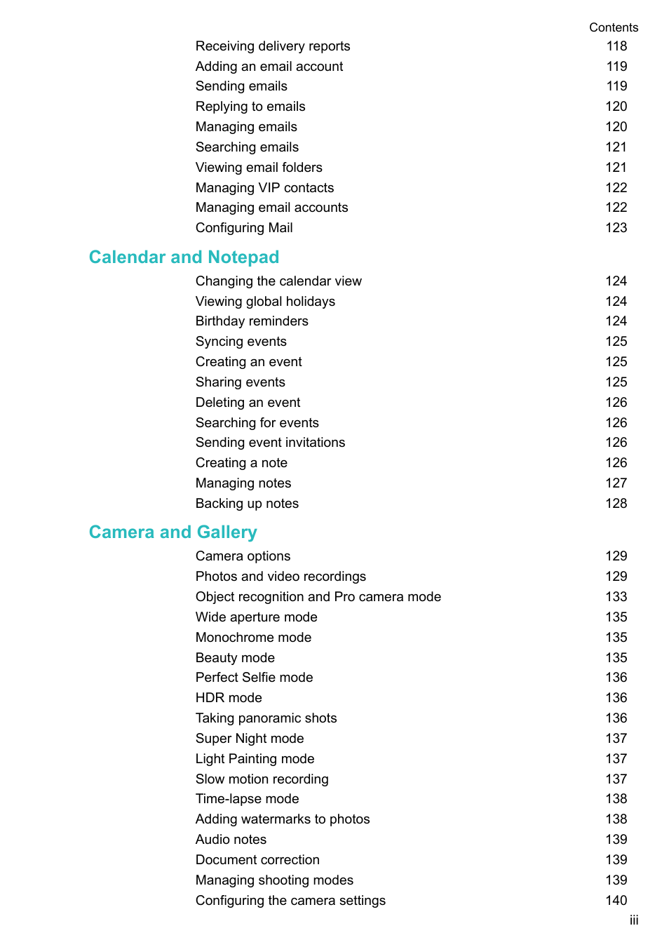 Camera and gallery | Huawei Mate 9 User Manual | Page 4 / 205