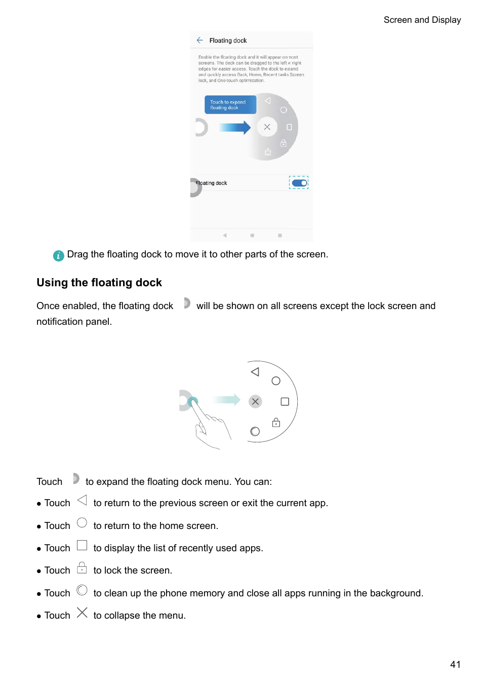 Using the floating dock | Huawei Mate 9 User Manual | Page 47 / 205