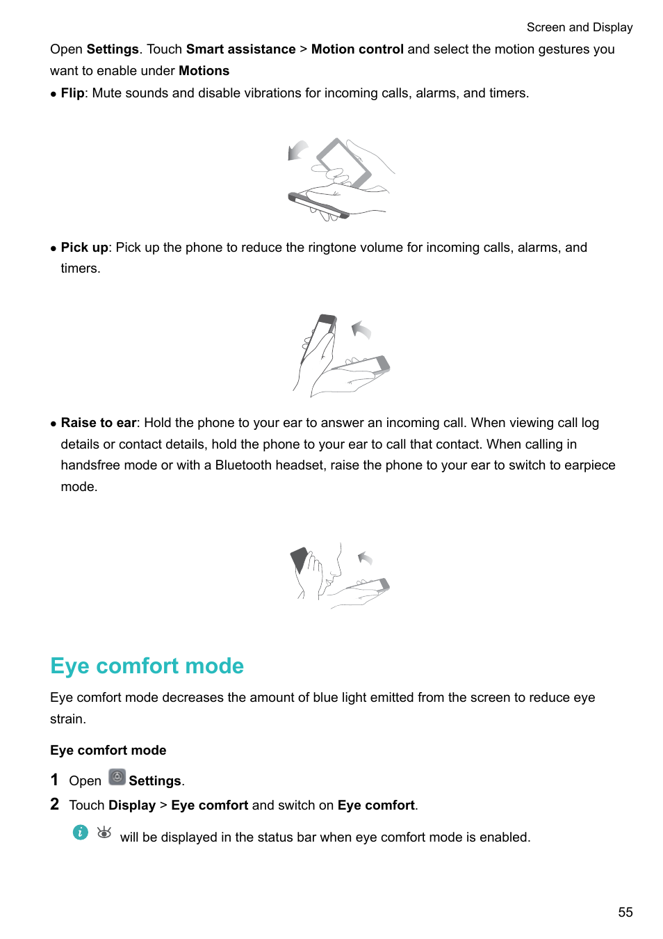 Eye comfort mode | Huawei Mate 9 User Manual | Page 61 / 205