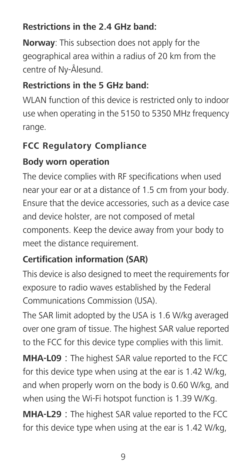 Fcc regulatory compliance | Huawei Mate 9 User Manual | Page 13 / 100