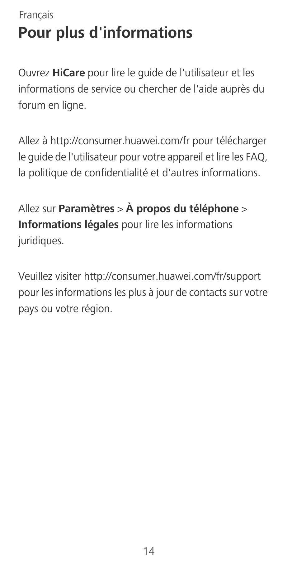 Pour plus d'informations | Huawei Mate 9 User Manual | Page 18 / 100