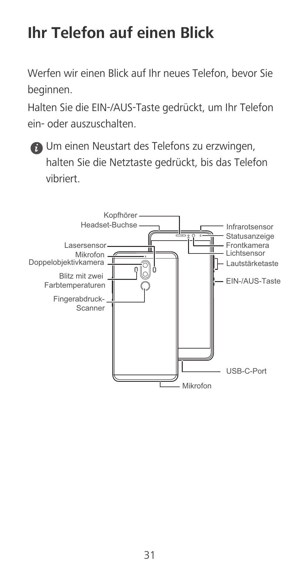 Ihr telefon auf einen blick | Huawei Mate 9 User Manual | Page 35 / 100