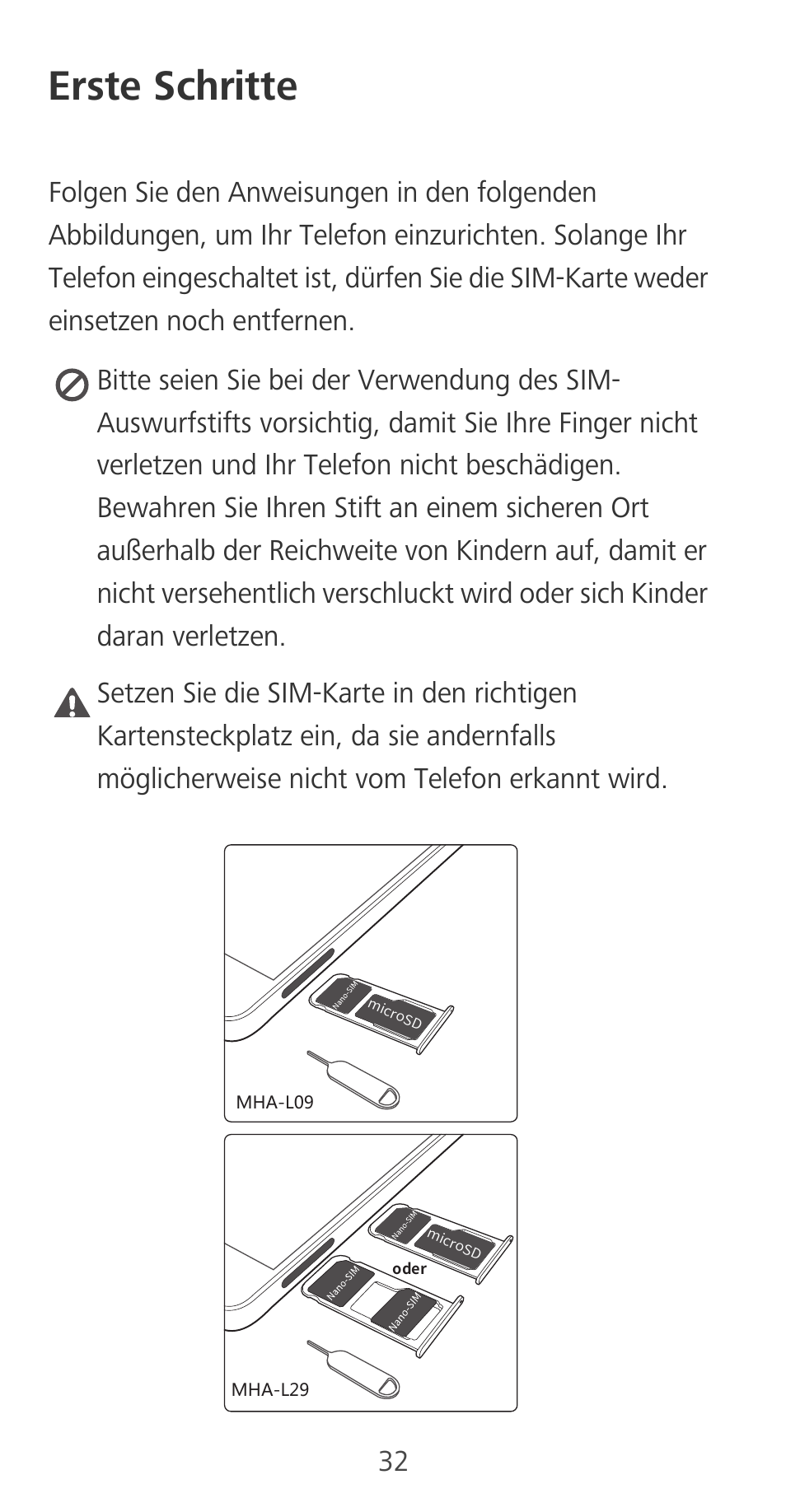 Erste schritte, Caution | Huawei Mate 9 User Manual | Page 36 / 100