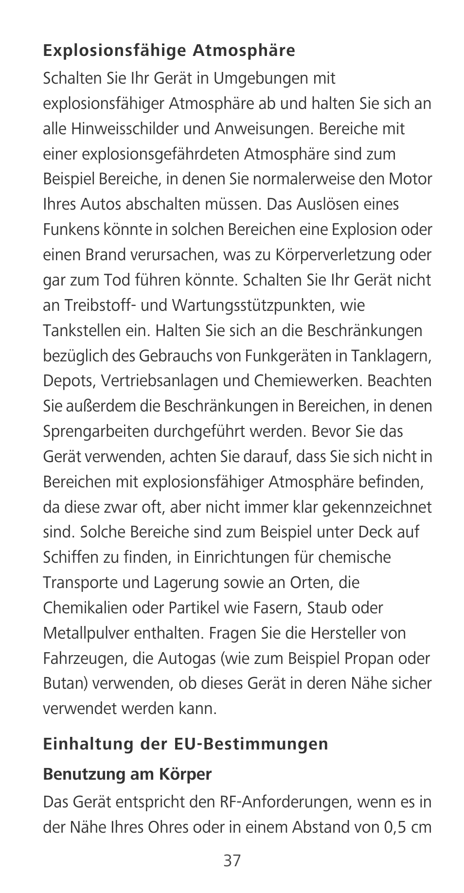 Explosionsfähige atmosphäre, Einhaltung der eu-bestimmungen | Huawei Mate 9 User Manual | Page 41 / 100