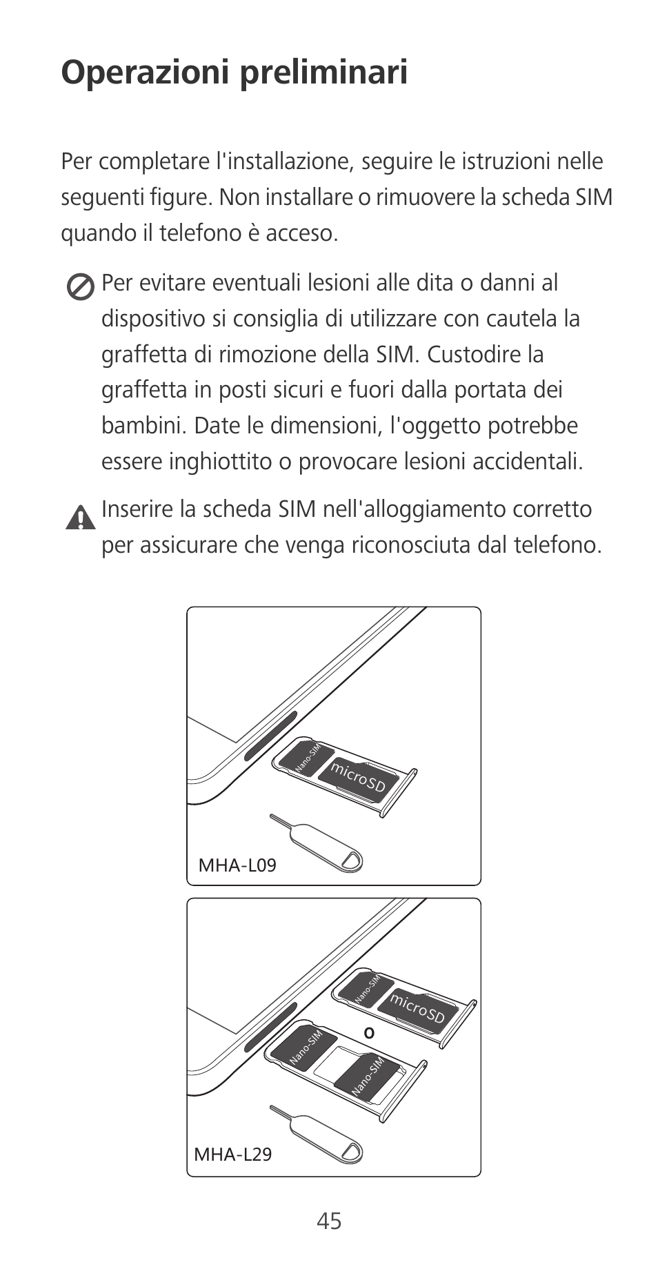 Operazioni preliminari | Huawei Mate 9 User Manual | Page 49 / 100