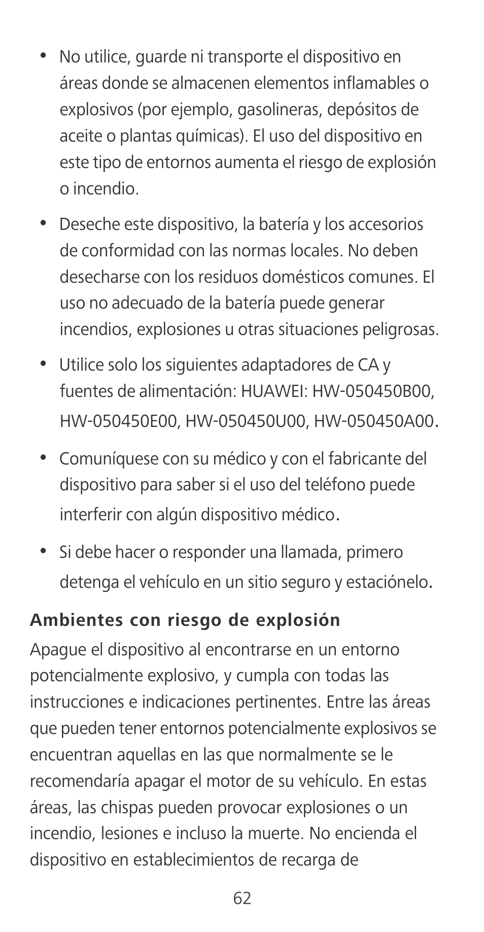 Ambientes con riesgo de explosión | Huawei Mate 9 User Manual | Page 66 / 100