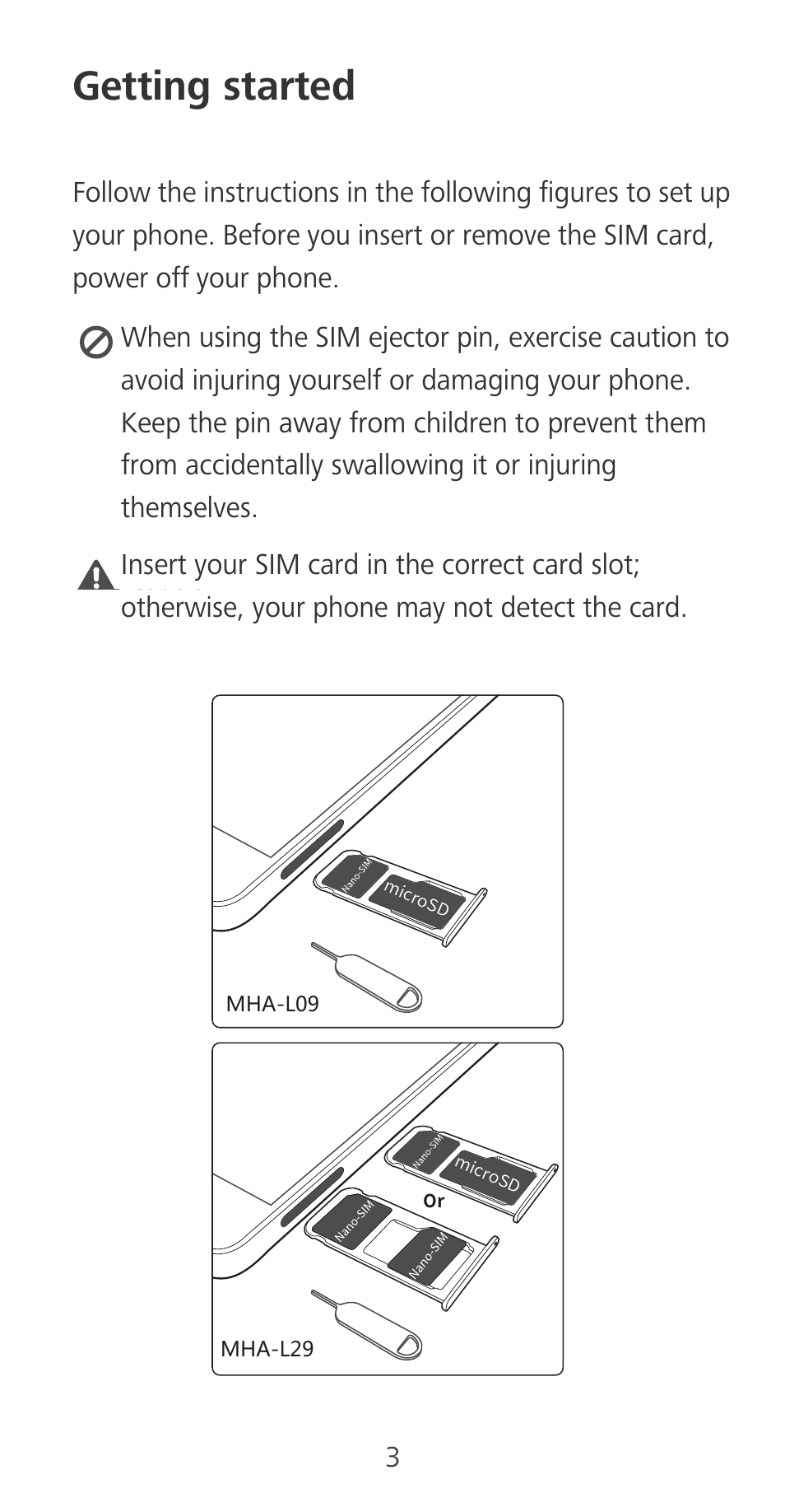 Getting started | Huawei Mate 9 User Manual | Page 7 / 100