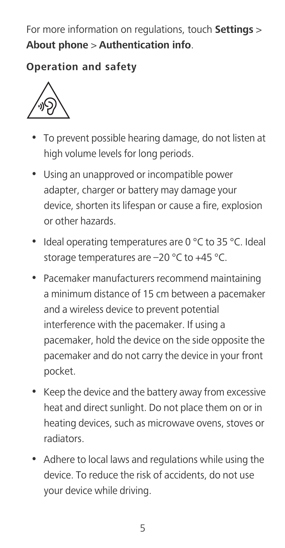 Operation and safety | Huawei Mate 9 User Manual | Page 9 / 100