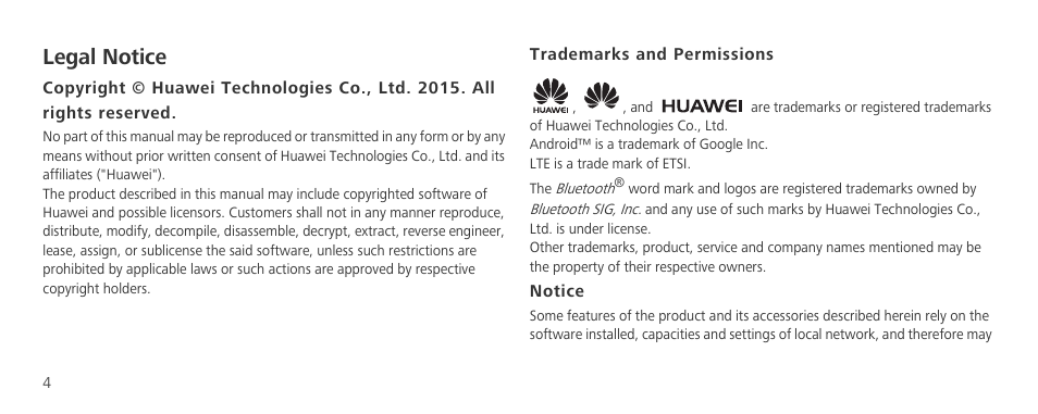 Legal notice | Huawei P8 Lite User Manual | Page 8 / 96