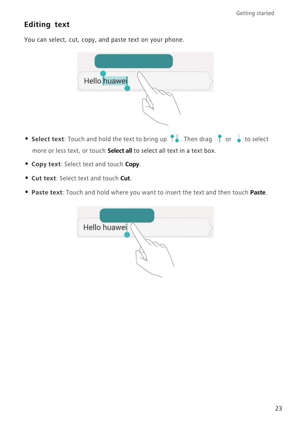 Editing text | Huawei P8 Lite User Manual | Page 27 / 84