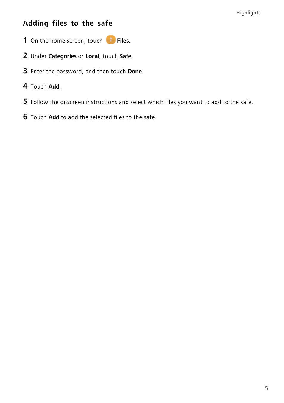 Adding files to the safe | Huawei P8 Lite User Manual | Page 9 / 84