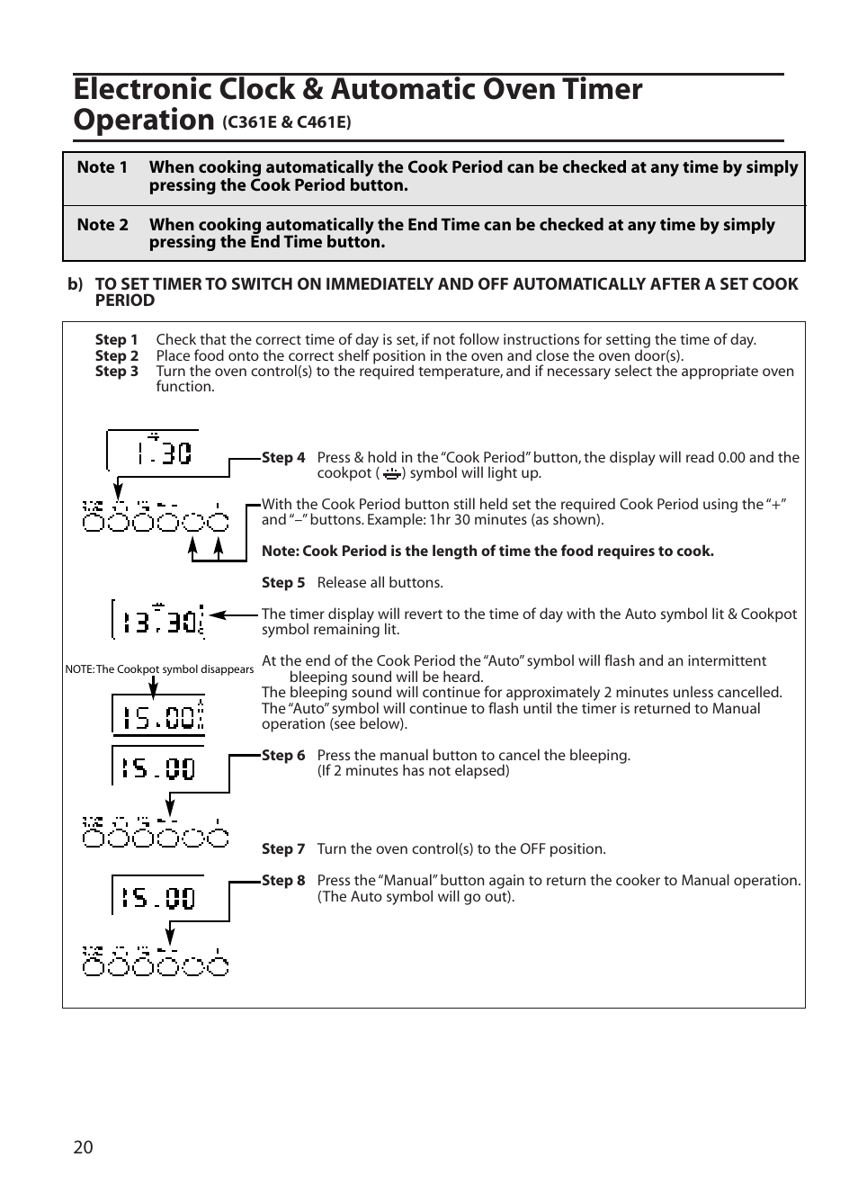 Electronic clock & automatic oven timer operation | Creda C365E User Manual | Page 20 / 52