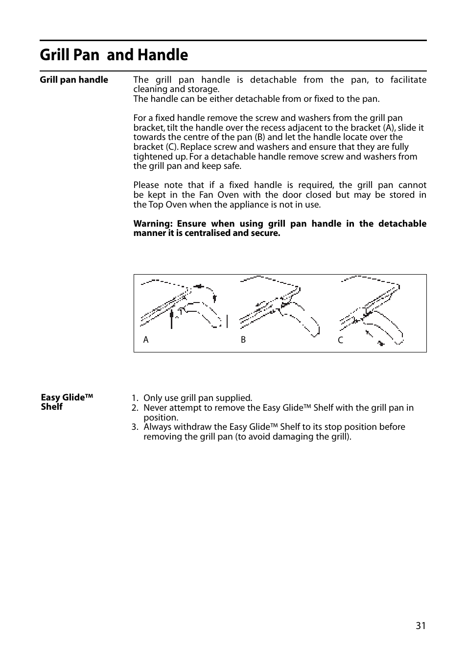 Grill pan and handle | Creda C365E User Manual | Page 31 / 52