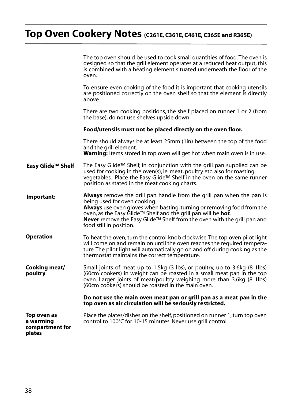 Creda C365E User Manual | Page 38 / 52