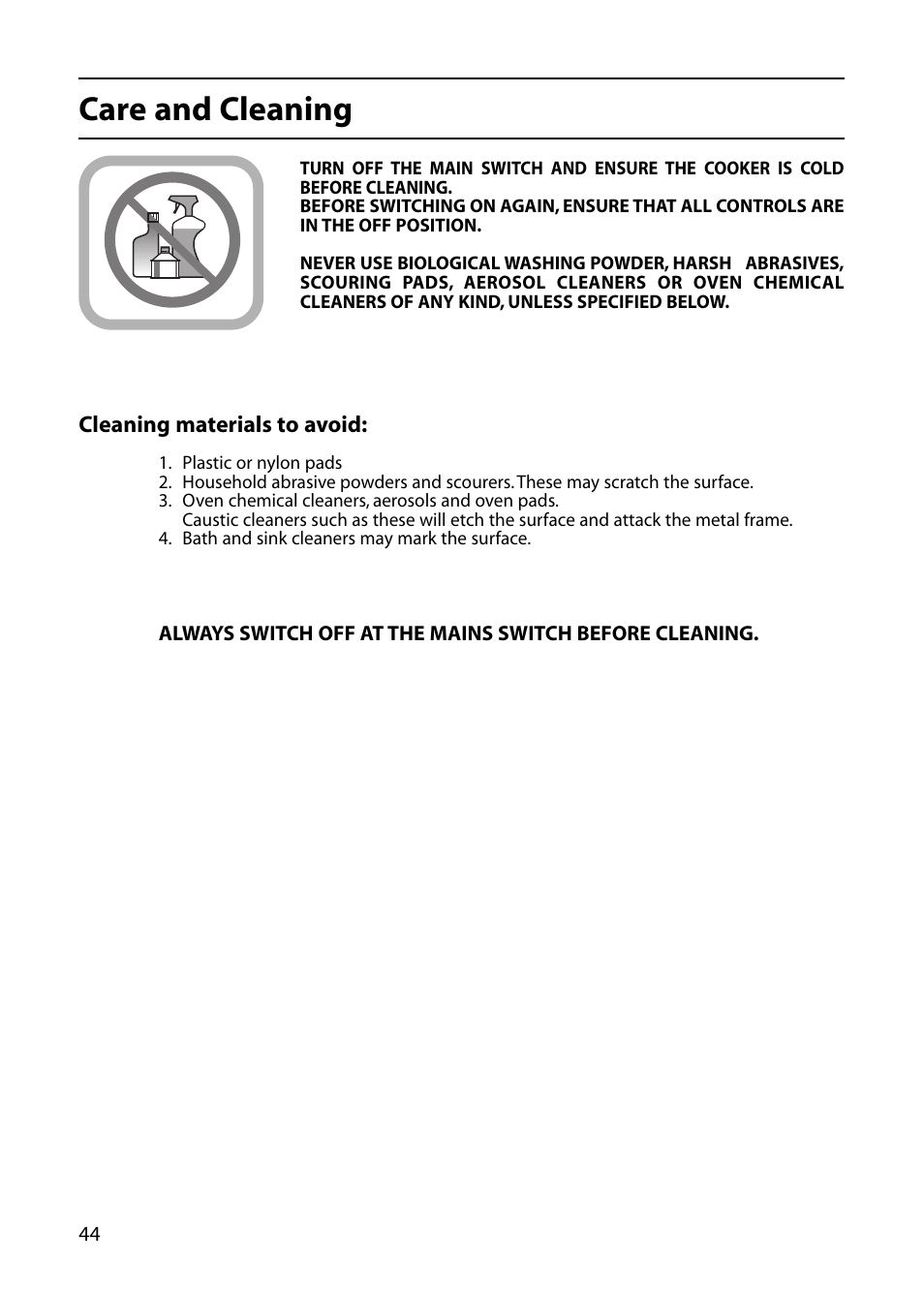 Care and cleaning | Creda C365E User Manual | Page 44 / 52