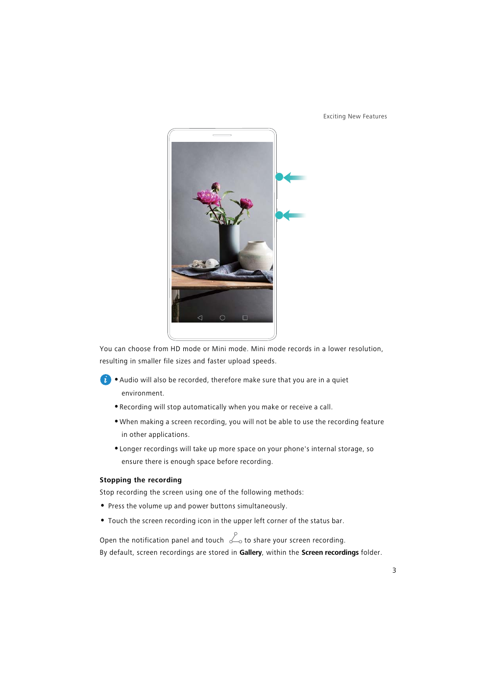 Stopping the recording | Huawei P9 Lite User Manual | Page 10 / 204