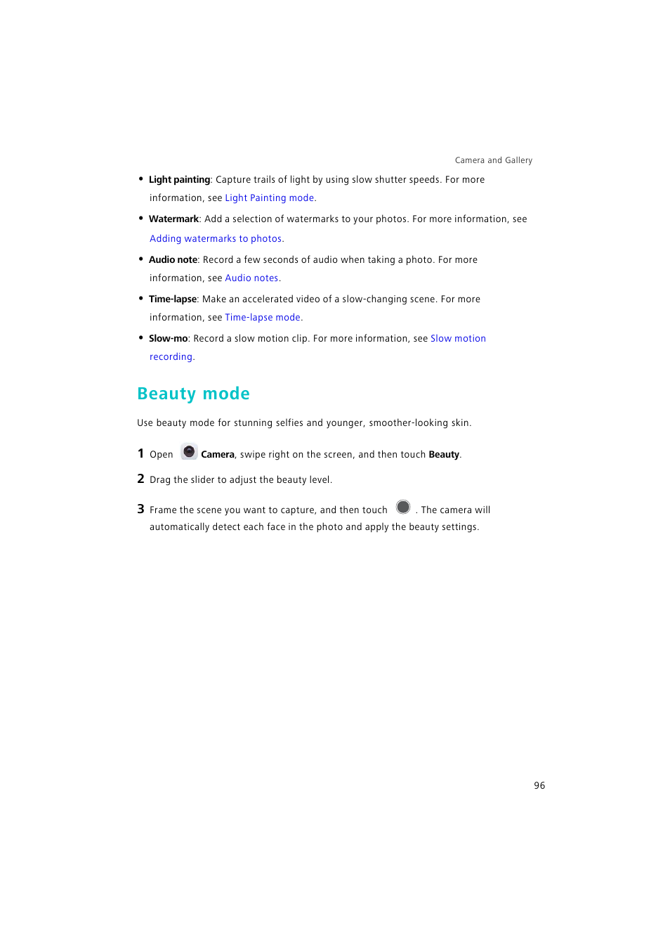 Beauty mode | Huawei P9 Lite User Manual | Page 103 / 204