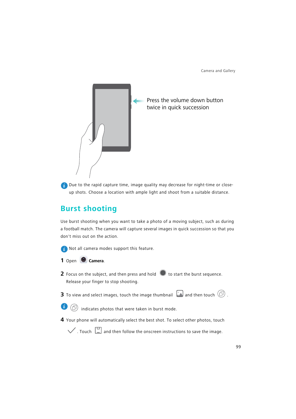 Burst shooting | Huawei P9 Lite User Manual | Page 106 / 204