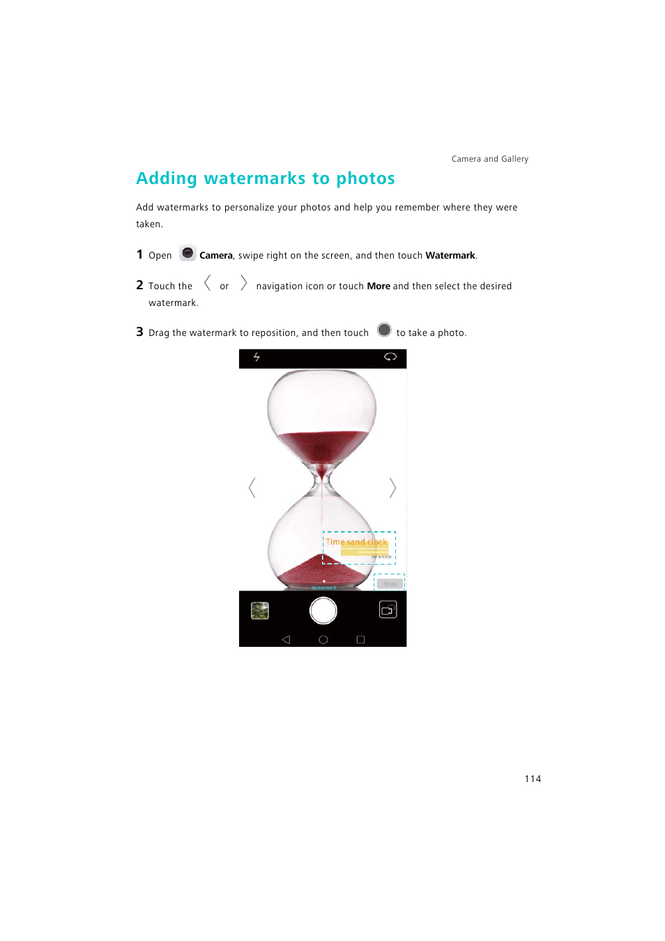 Adding watermarks to photos | Huawei P9 Lite User Manual | Page 121 / 204