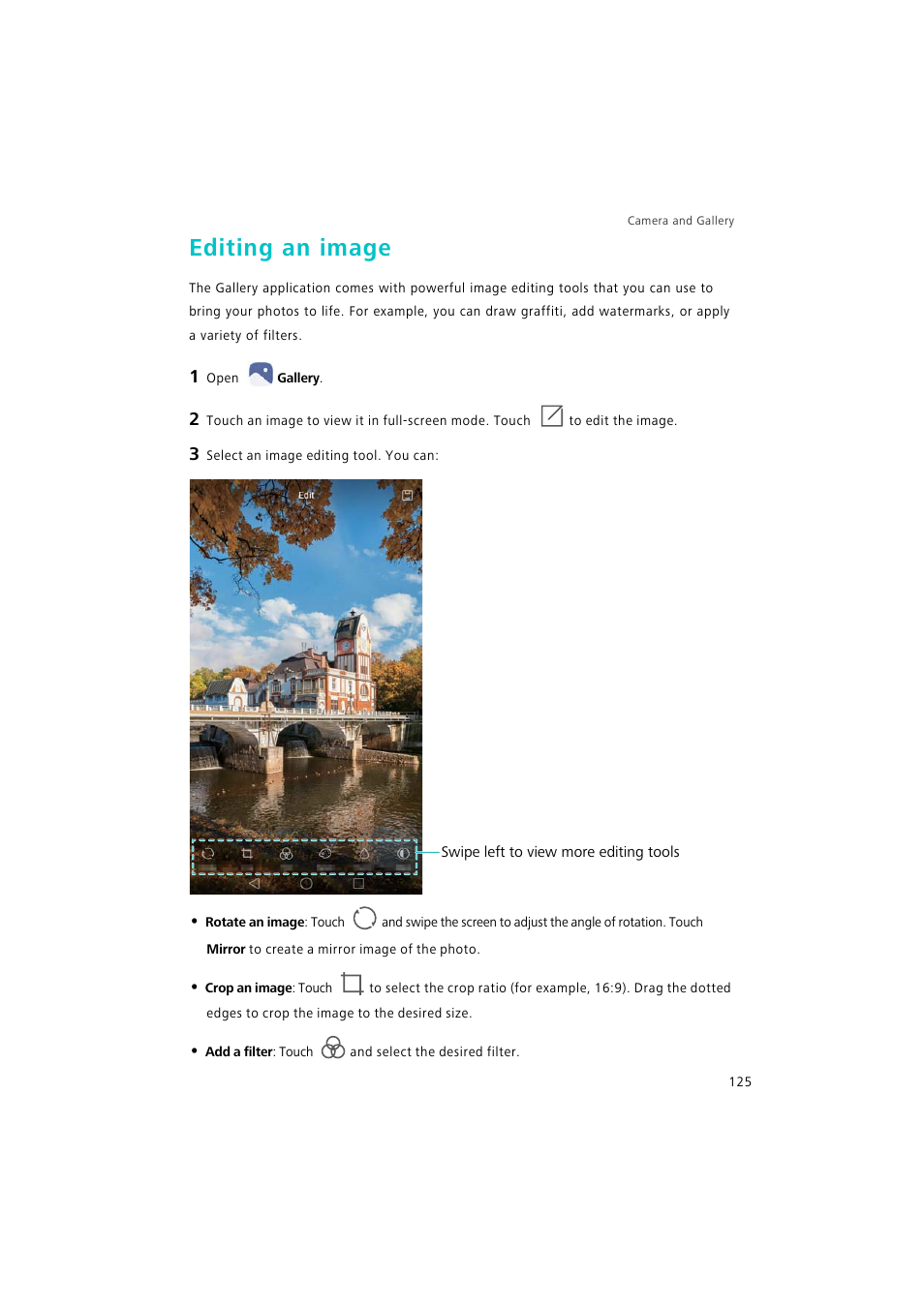 Editing an image | Huawei P9 Lite User Manual | Page 132 / 204