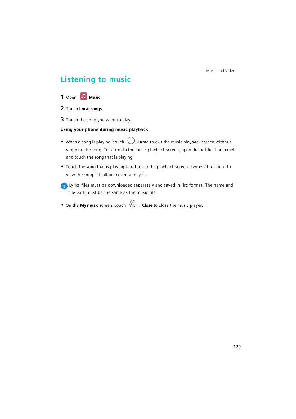 Listening to music | Huawei P9 Lite User Manual | Page 136 / 204