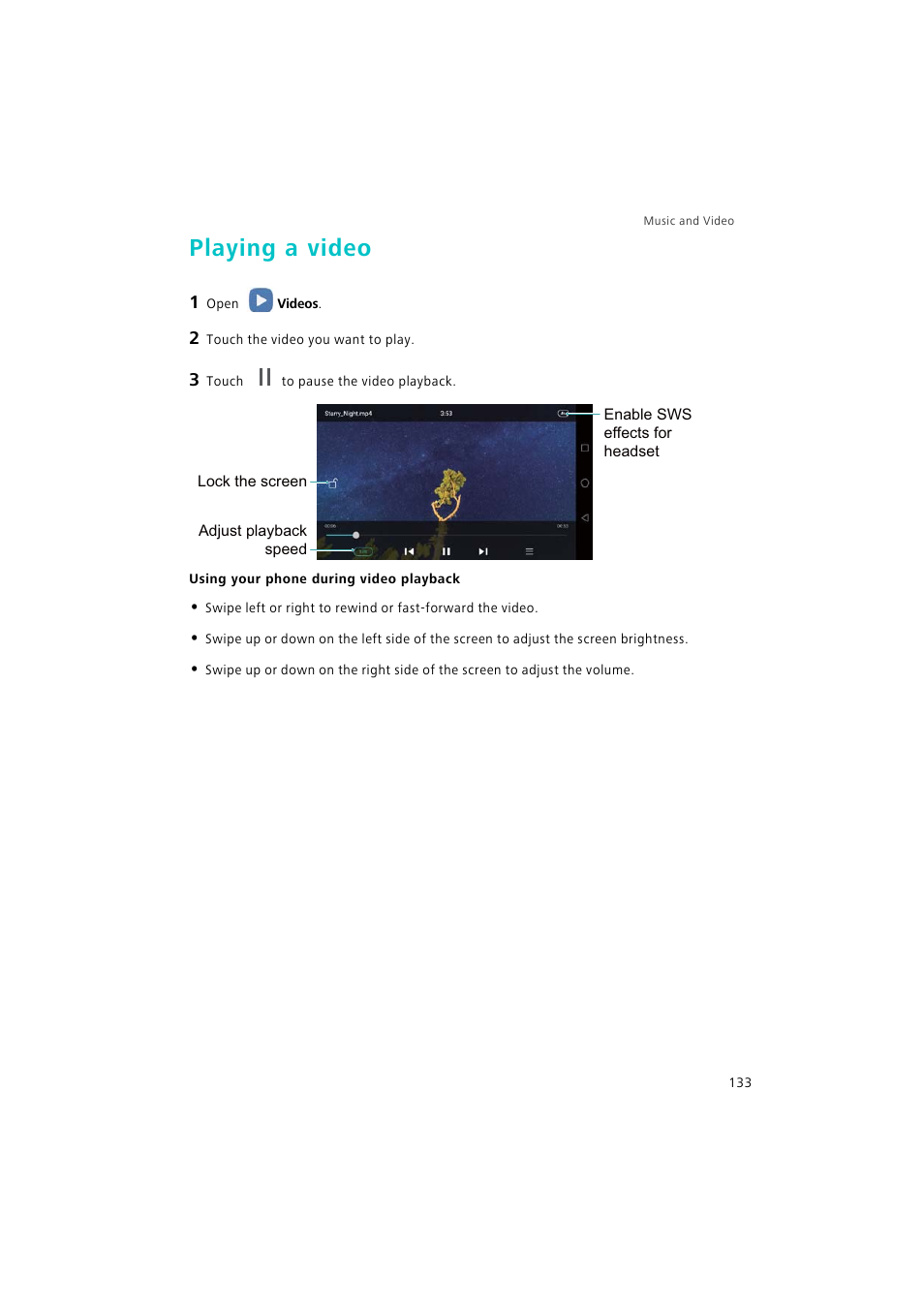 Playing a video | Huawei P9 Lite User Manual | Page 140 / 204