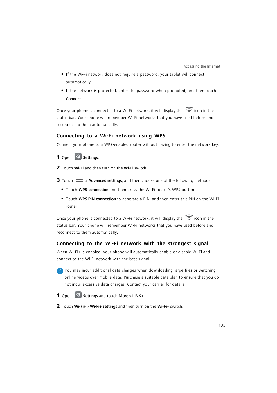 Connecting to a wi-fi network using wps | Huawei P9 Lite User Manual | Page 142 / 204