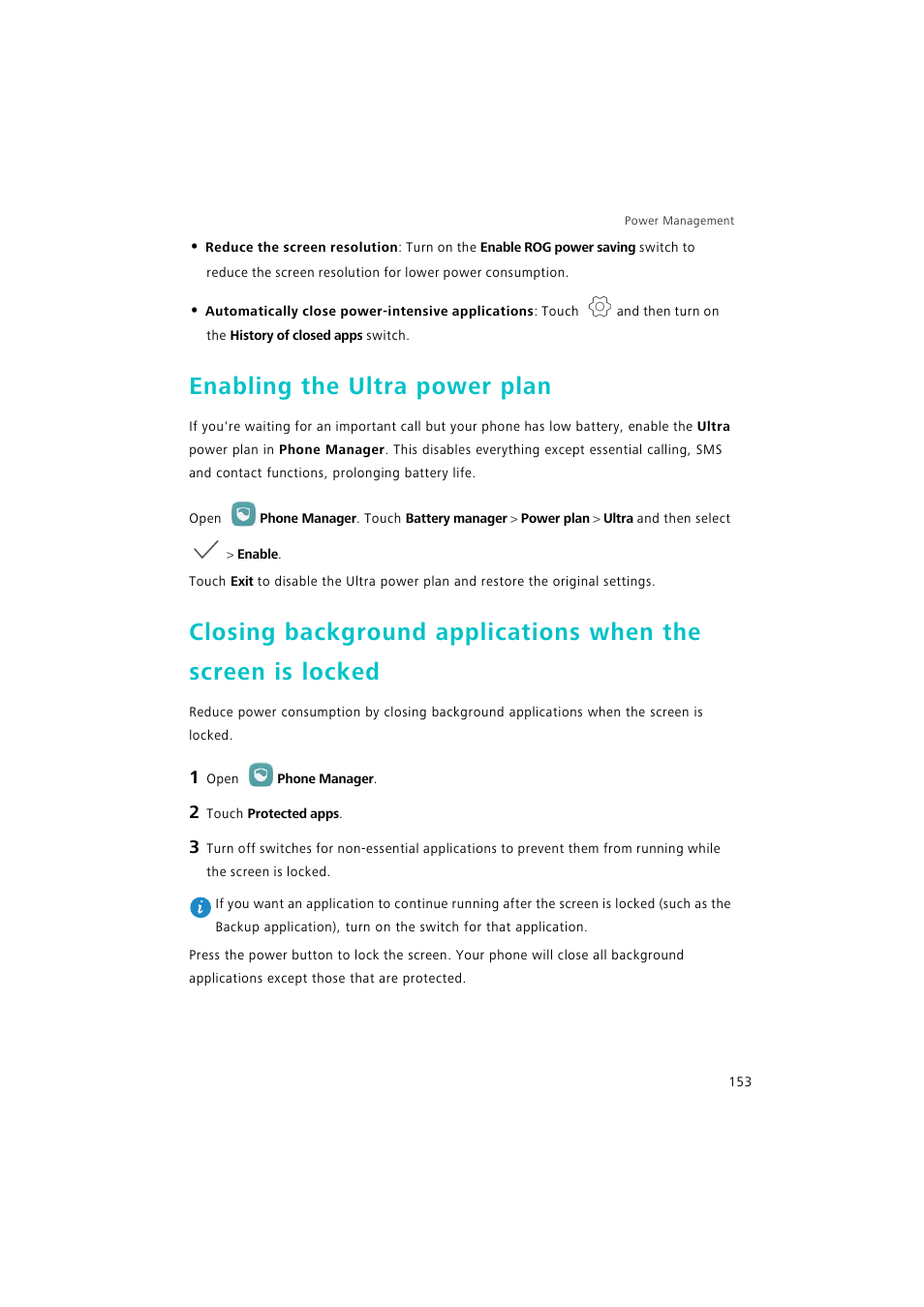 Enabling the ultra power plan | Huawei P9 Lite User Manual | Page 160 / 204