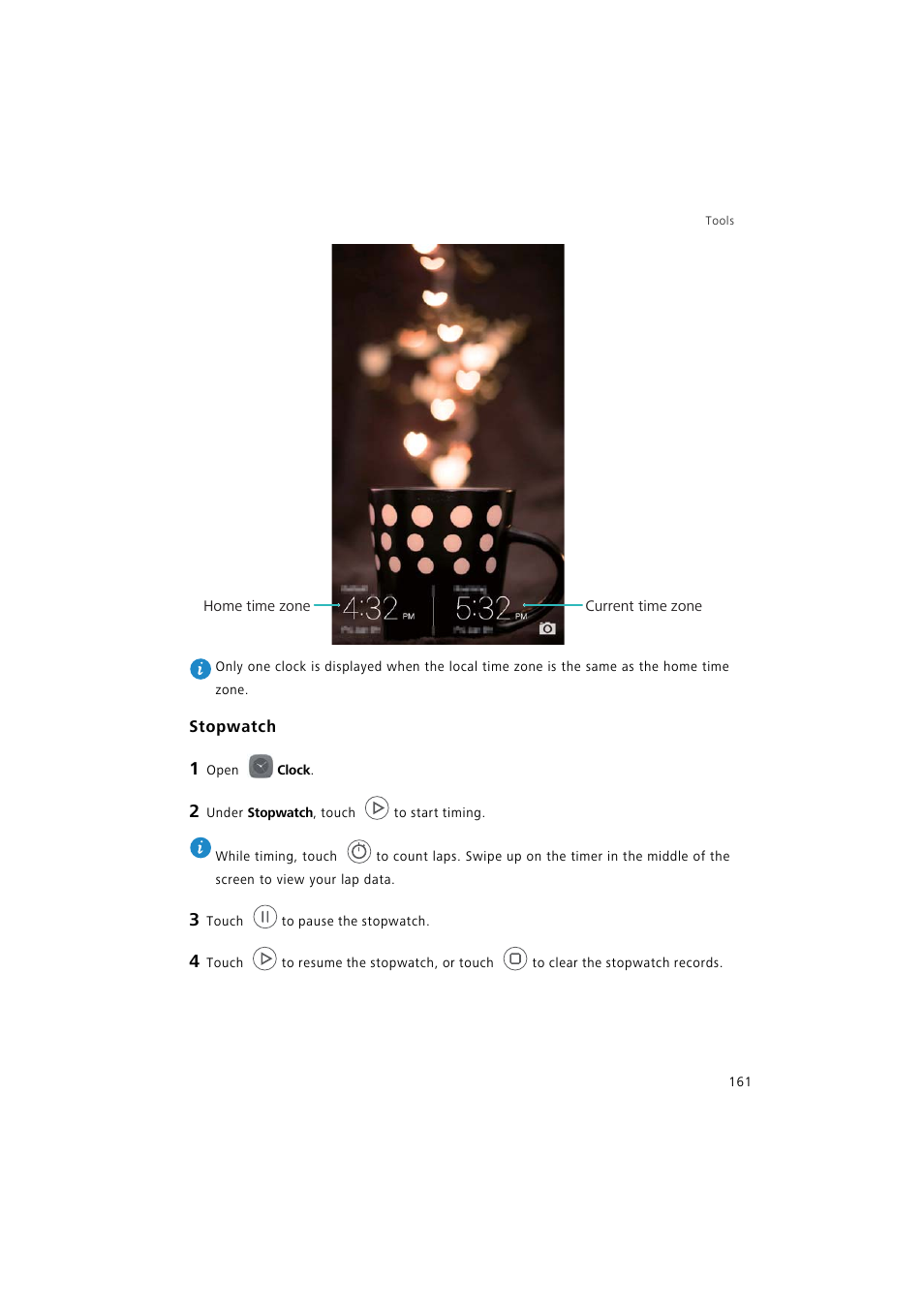 Stopwatch | Huawei P9 Lite User Manual | Page 168 / 204