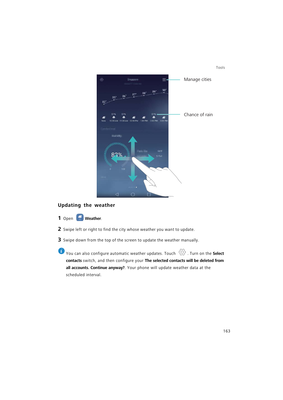 Updating the weather | Huawei P9 Lite User Manual | Page 170 / 204