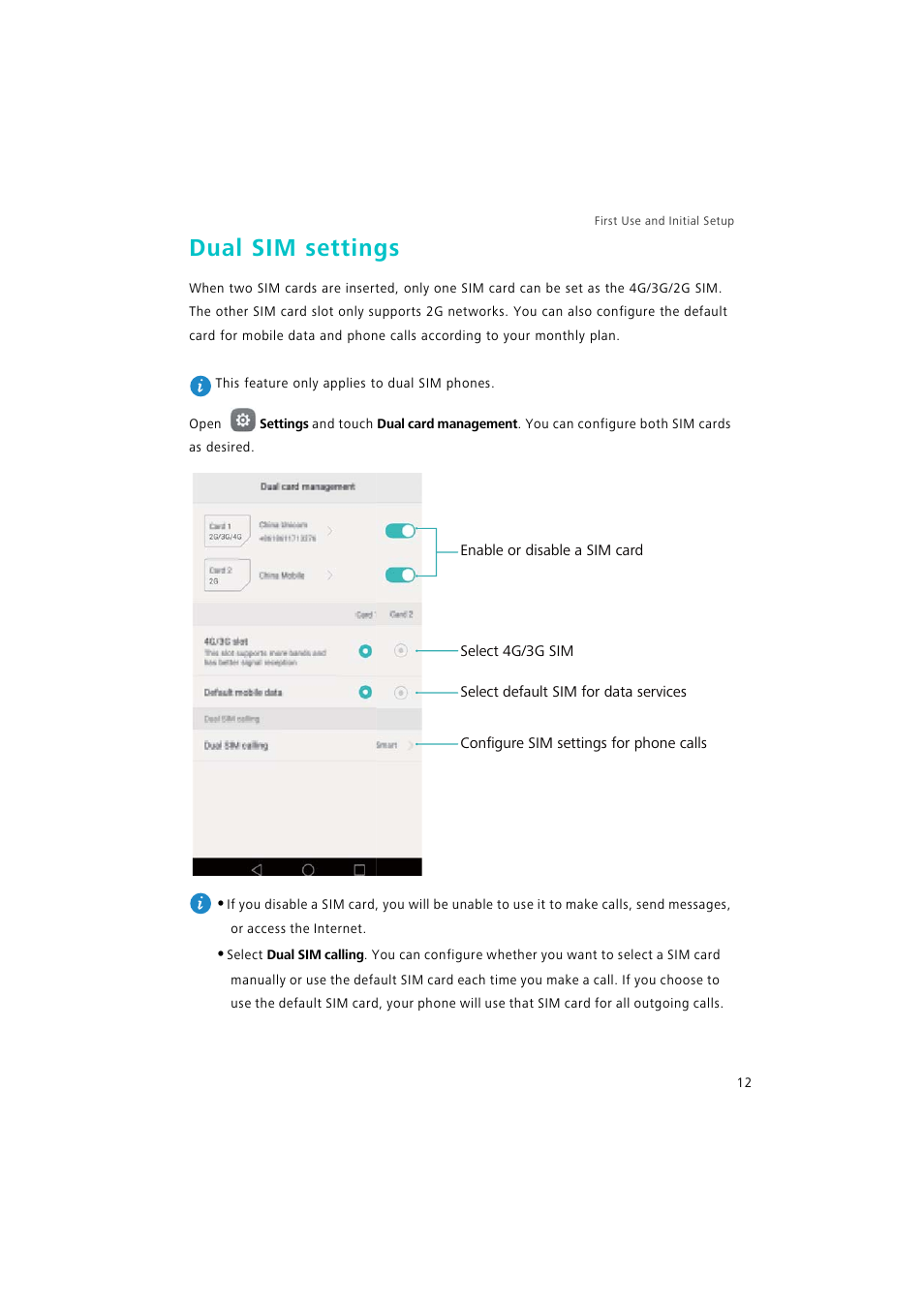 Dual sim settings | Huawei P9 Lite User Manual | Page 19 / 204