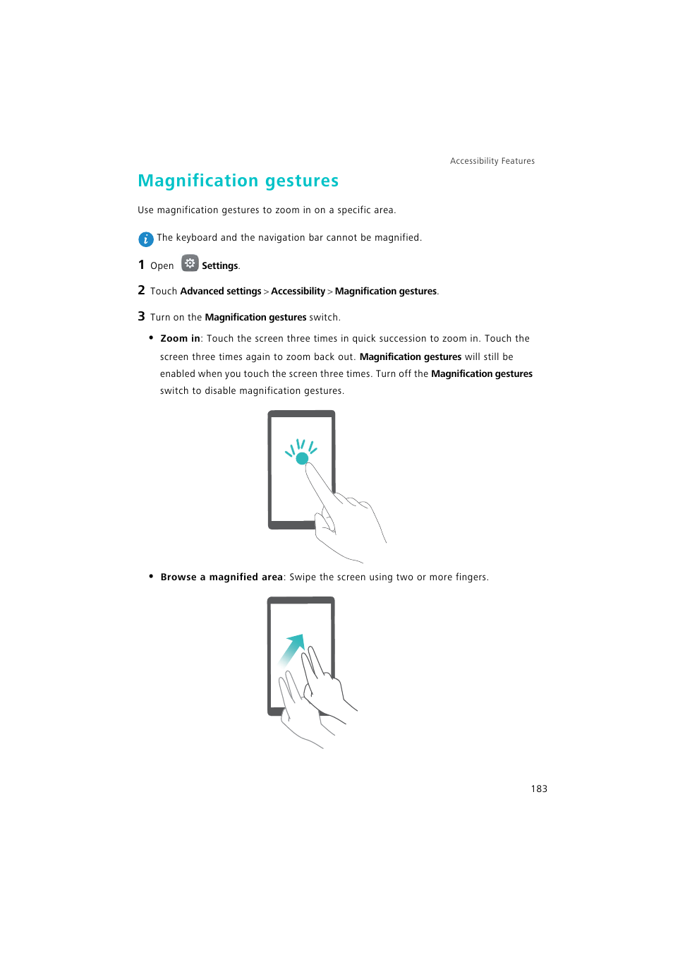 Magnification gestures | Huawei P9 Lite User Manual | Page 190 / 204