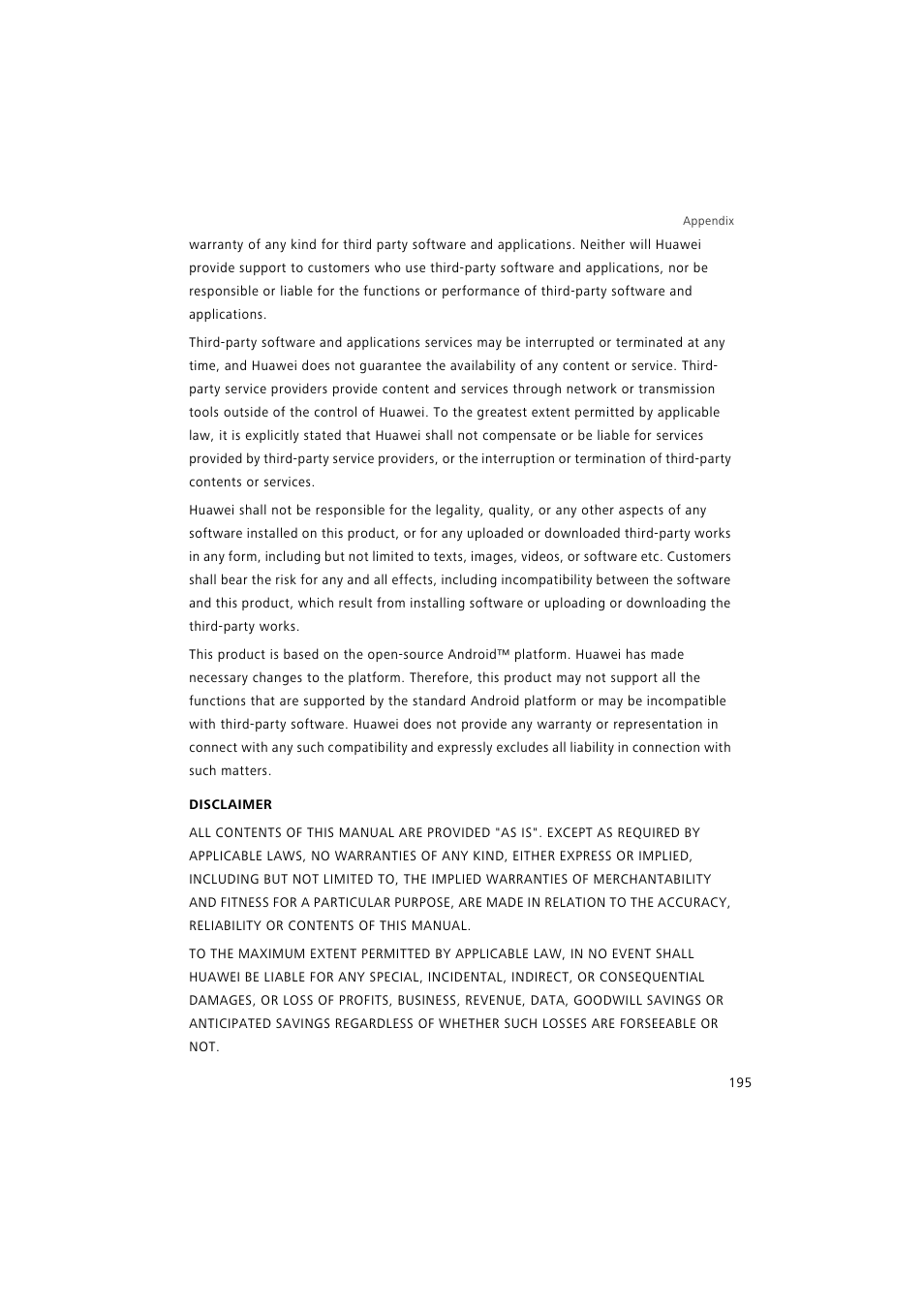 Disclaimer | Huawei P9 Lite User Manual | Page 202 / 204