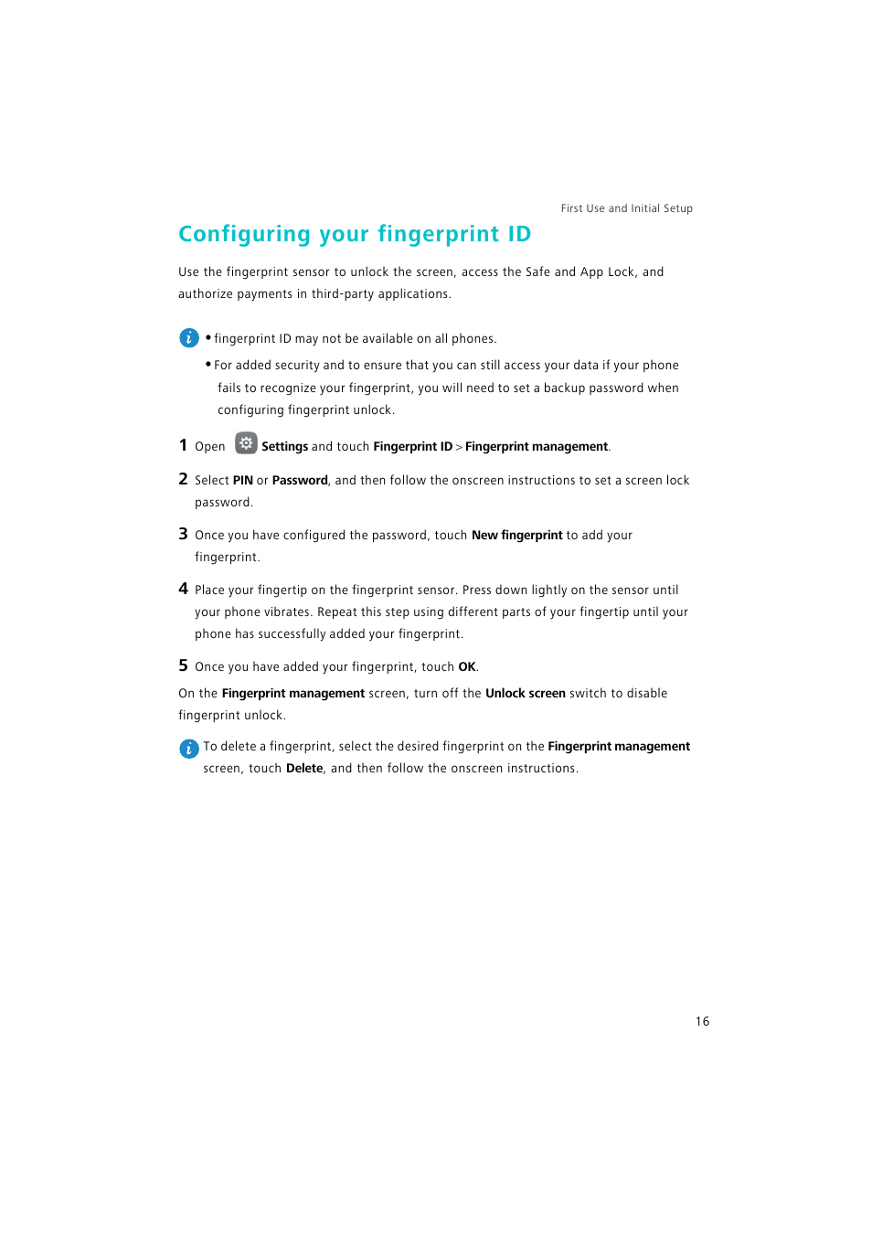 Configuring your fingerprint id | Huawei P9 Lite User Manual | Page 23 / 204