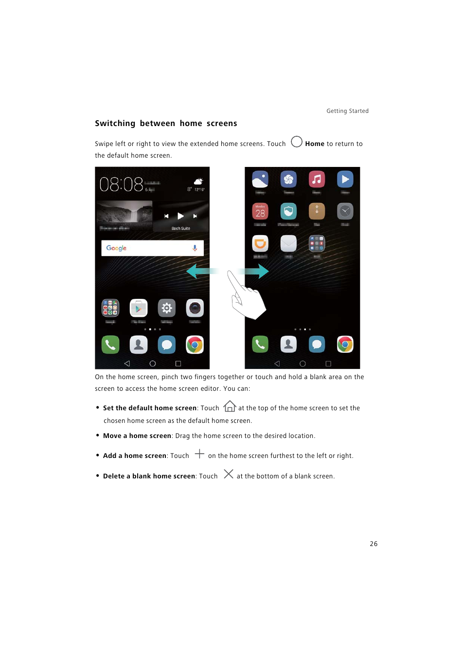 Switching between home screens | Huawei P9 Lite User Manual | Page 33 / 204